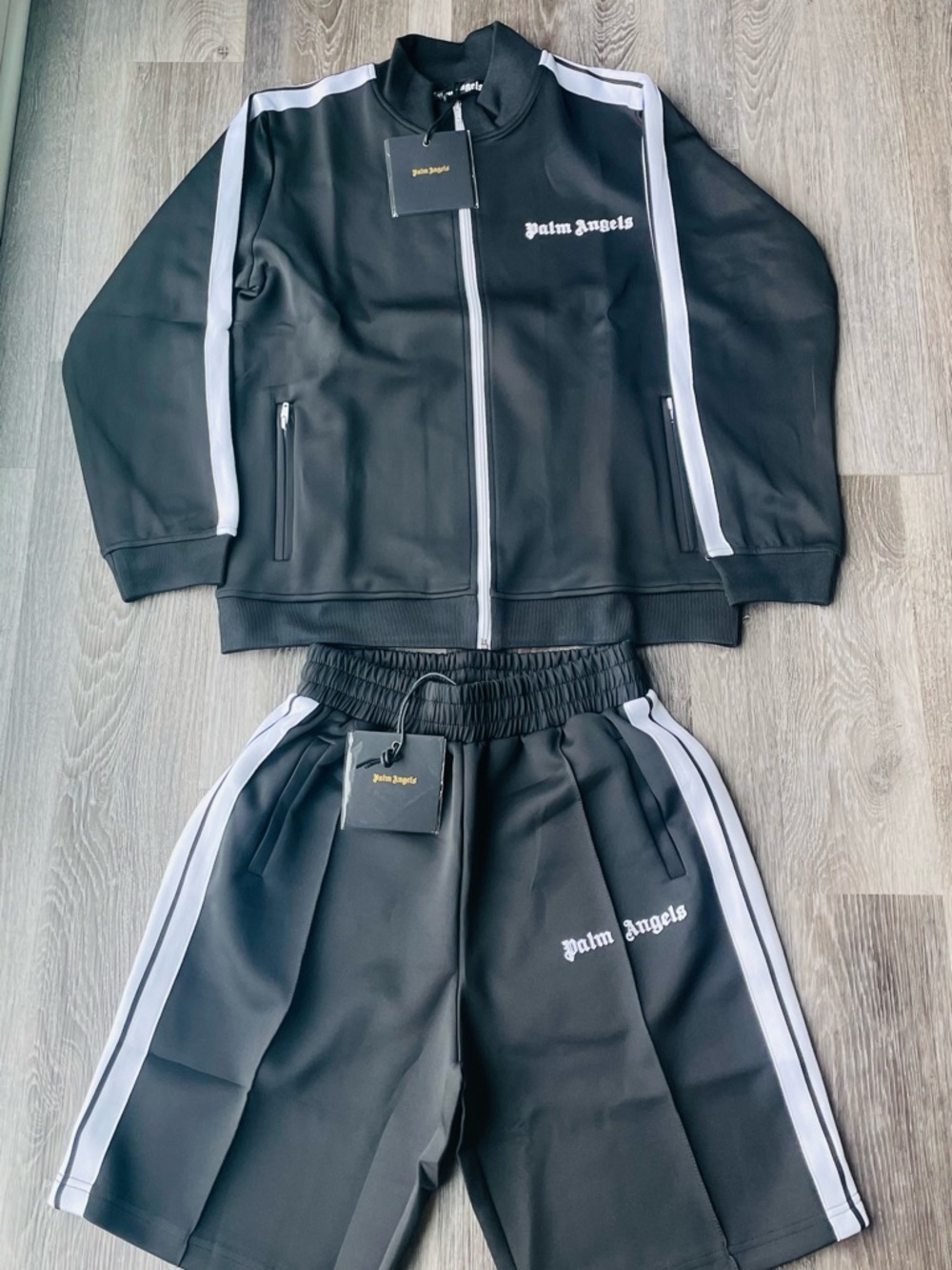 Palm Angels Black Track Jacket & Shorts with White Stripes